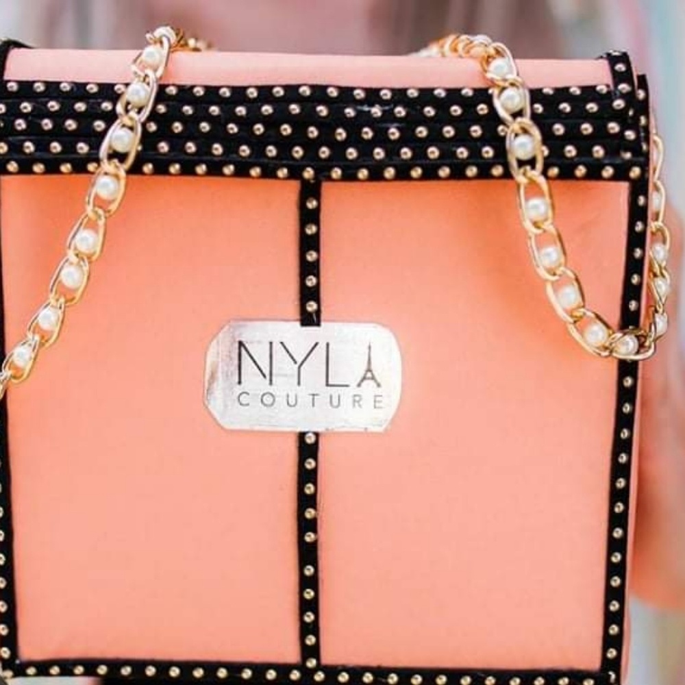 Peach Pleather Cube Purse